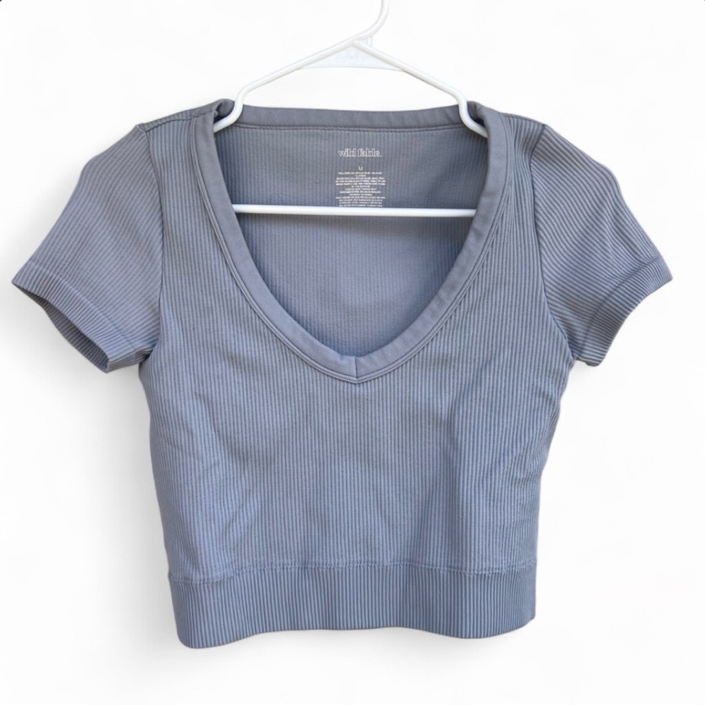 Wild Fable Women's V-Neck Ribbed crop Top - periwinkle, light purple